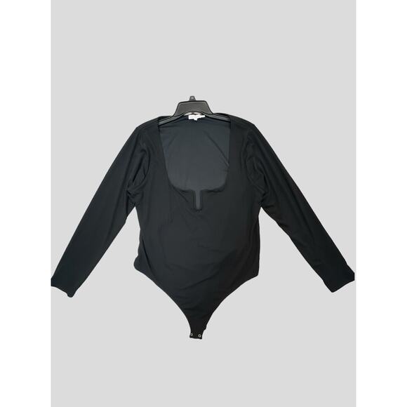 Good American Bodysuit Stretch Jersey U Ring Neck Snap Thong Gusset Sz 8 Black - Picture 1 of 9